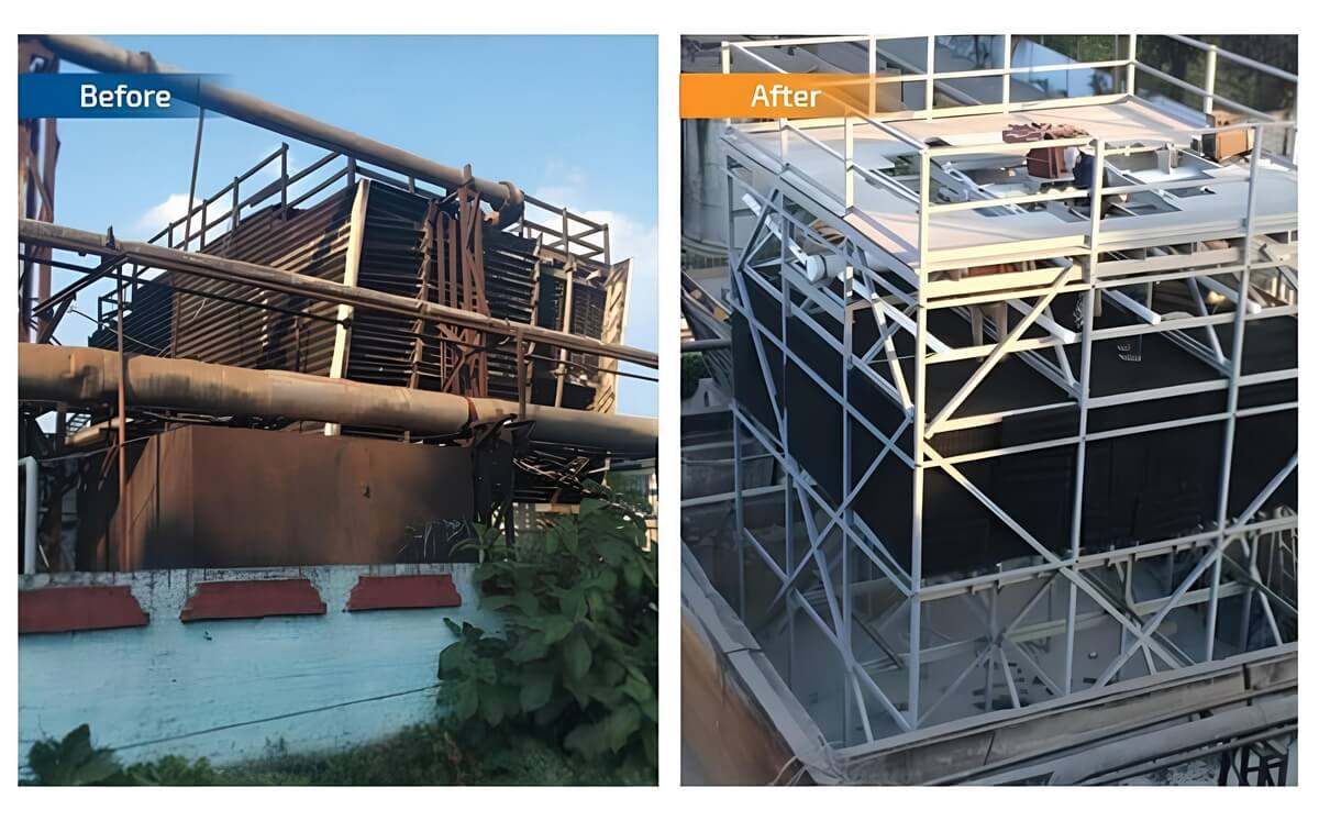 Cooling tower before and after